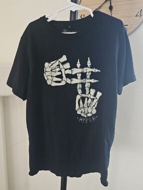 Black Graphic Skeleton Hand Tee - "HYPER" Boys 14/16